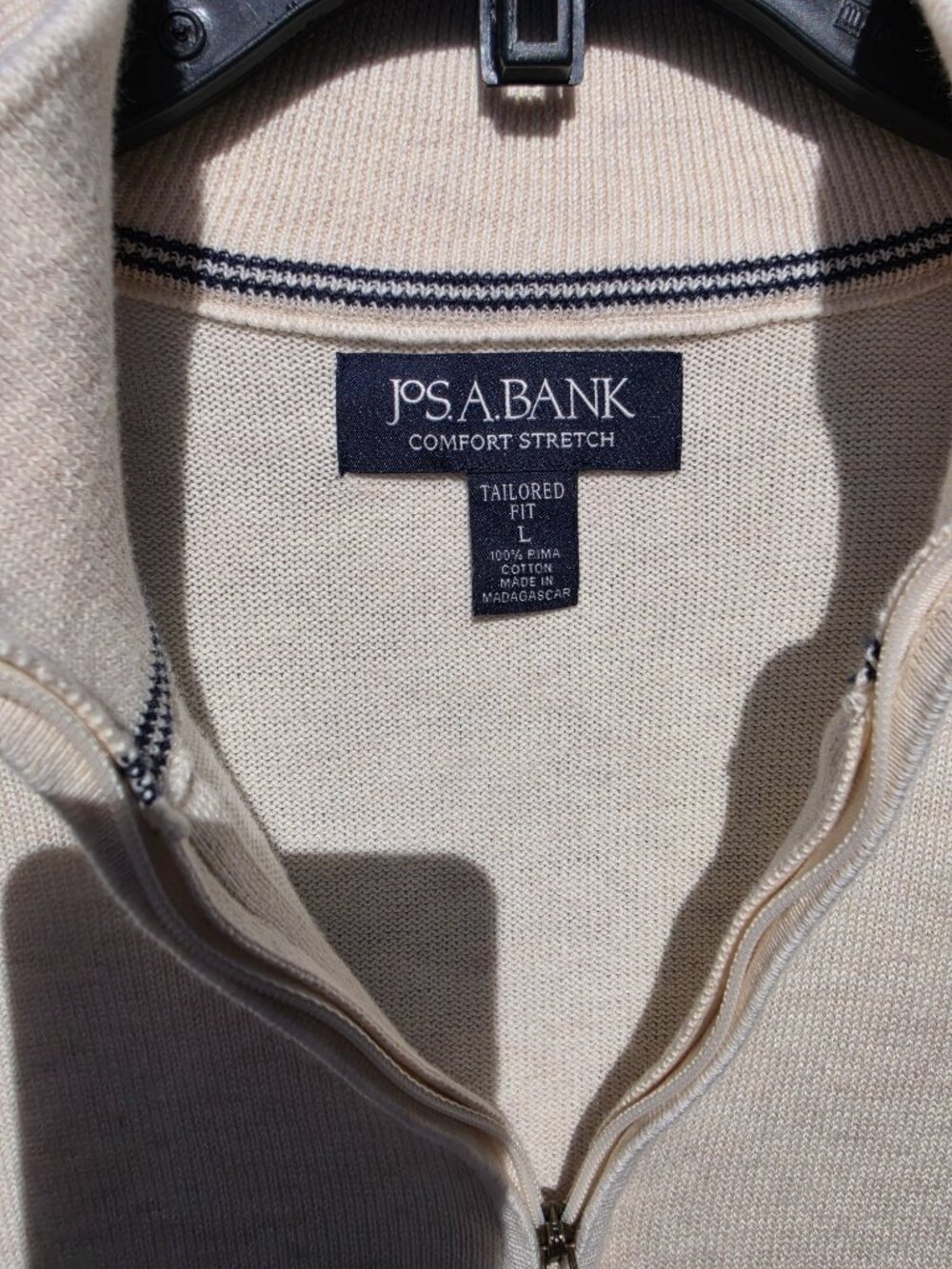 Jos. A. Bank Comfort Stretch Tailored Fit 1/4 Zip Cream mens Sweater Size Large